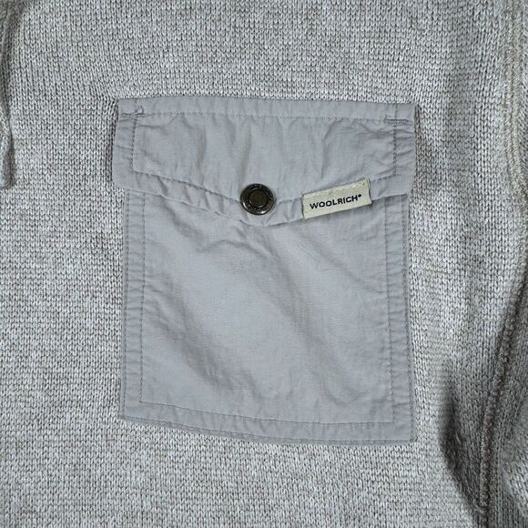 Woolrich 1/4 Snap Pullover Sweater Mens Medium Pocket Knit Sweater Neutral Beige - Picture 6 of 15